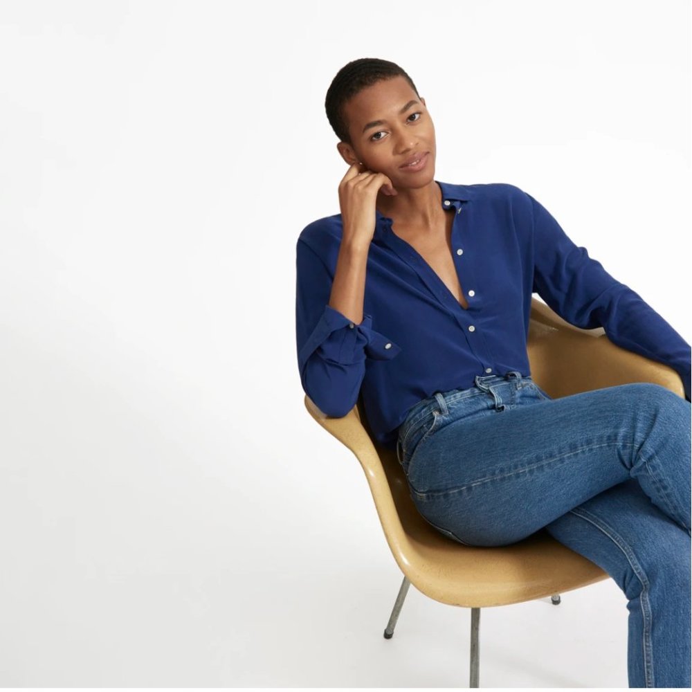 NWT Everlane Clean Silk Relaxed Shirt Royal Blue